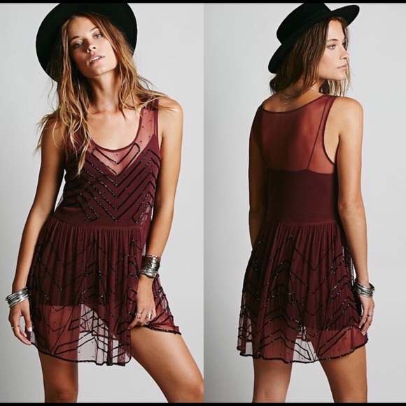 Free People Dresses & Skirts - ❤️FLaSH SALE❤️ Maroon free people beaded dress